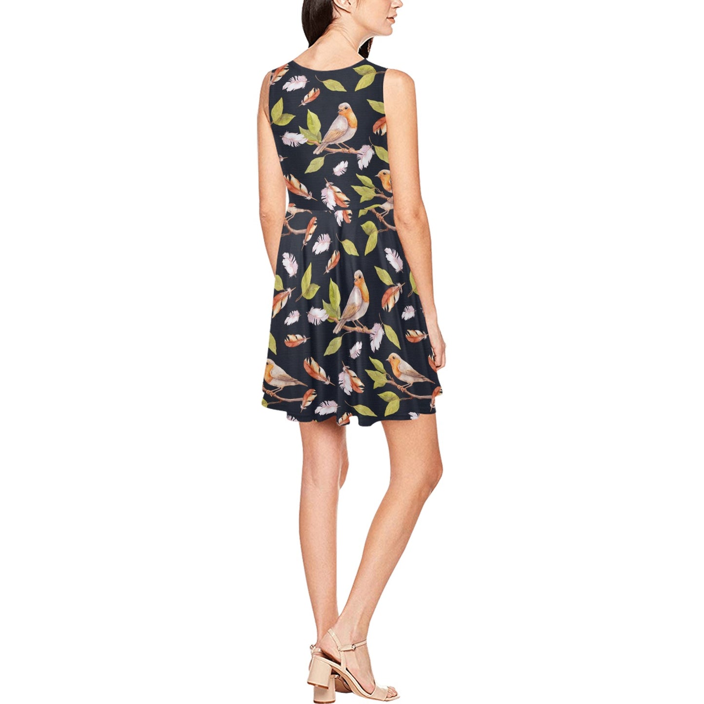Birds Pattern Print Design 02 Sleeveless Dress