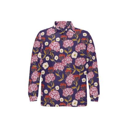 Hydrangea Pattern Print Design HD010 Long Sleeve Polo Shirt For Men's