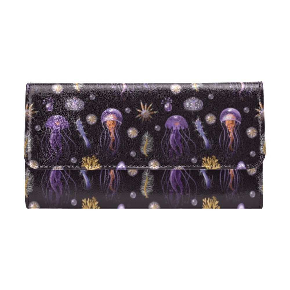 Seaweed With Jelly Fish Print Design LKS305 Women's Trifold Wallet