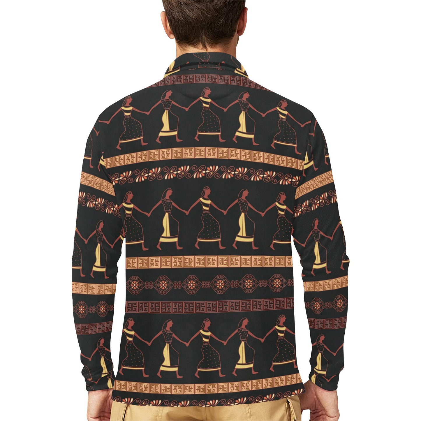 Ancient Greek Human Print Design LKS306 Long Sleeve Polo Shirt For Men's
