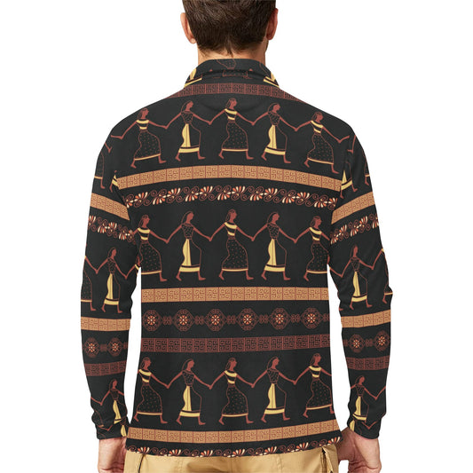 Ancient Greek Human Print Design LKS306 Long Sleeve Polo Shirt For Men's
