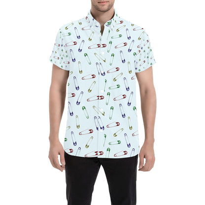 Safety Pin Print Design LKS303 Men Short Sleeve Button Up Shirt