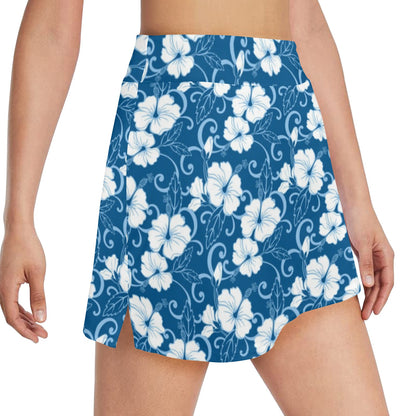 Hibiscus Blue Flower Hawaiian Print 17" Golf & Pickleball Skort with Pockets