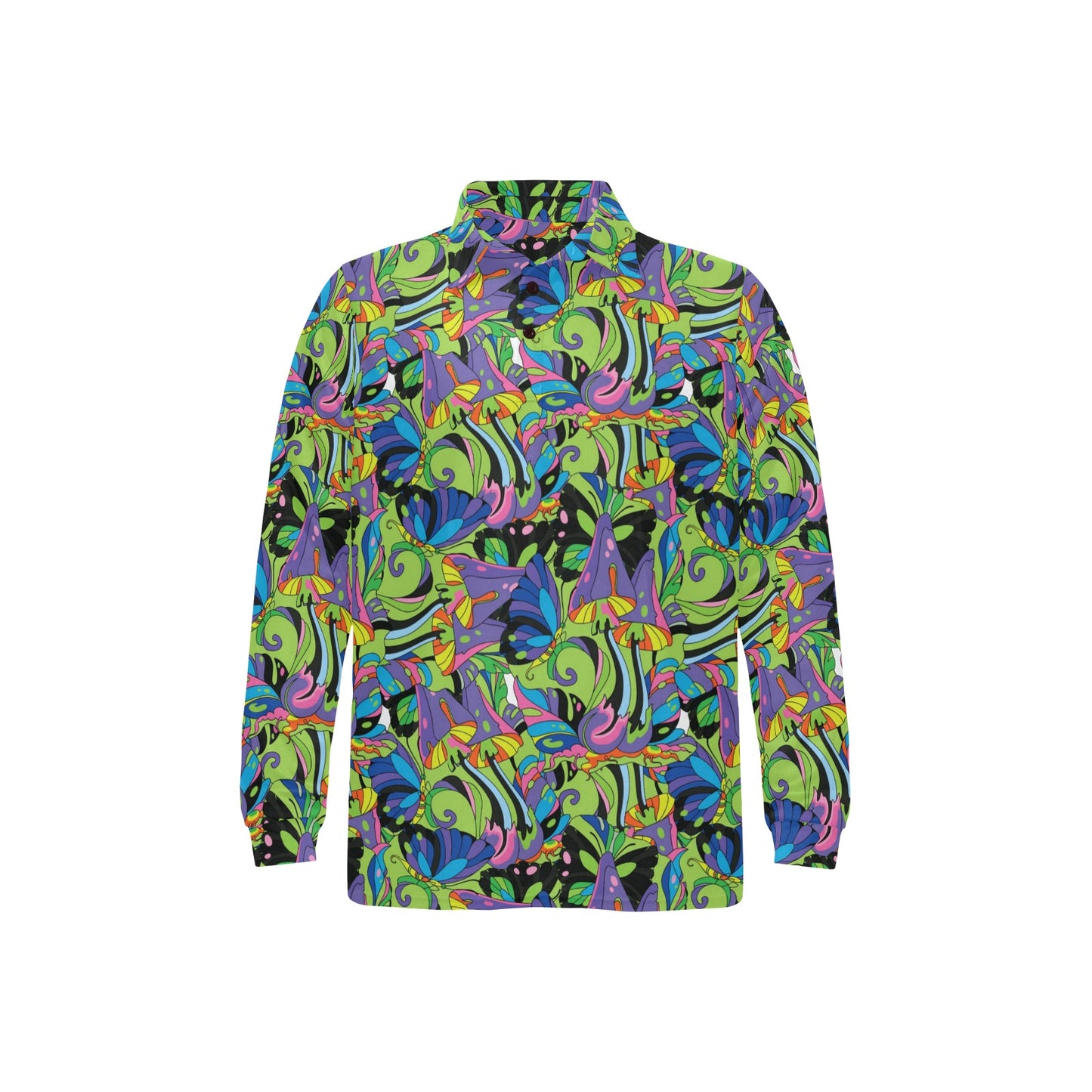 Psychedelic Trippy Mushroom Themed Long Sleeve Polo Shirt For Men's
