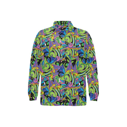 Psychedelic Trippy Mushroom Themed Long Sleeve Polo Shirt For Men's
