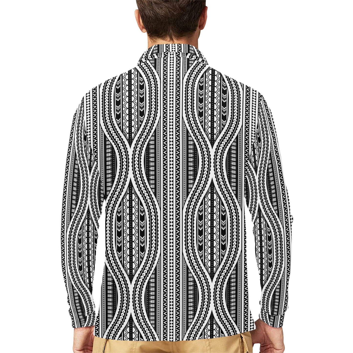 Polynesian Tribal Style Long Sleeve Polo Shirt For Men's