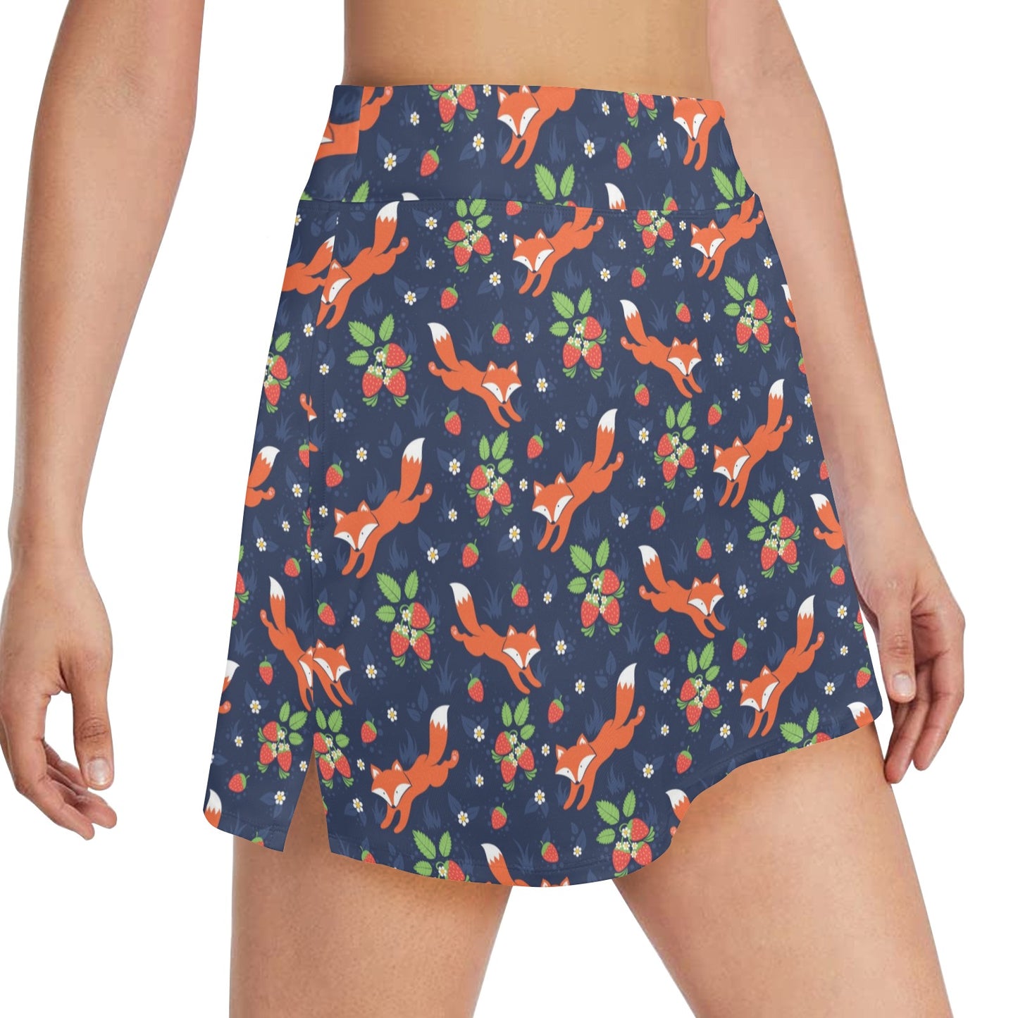 Fox Strawberry Print Pattern 17" Golf & Pickleball Skort with Pockets