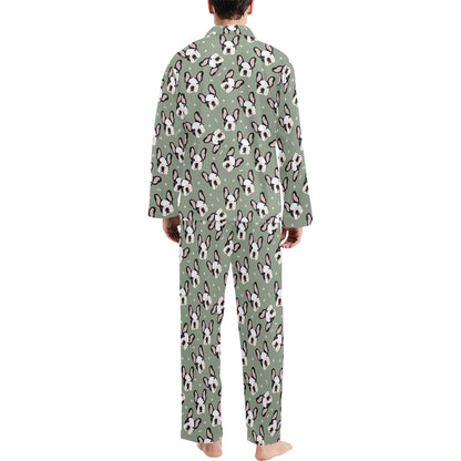 Boston Terrier Pattern Print Design 05 Men's Long Pajama Set
