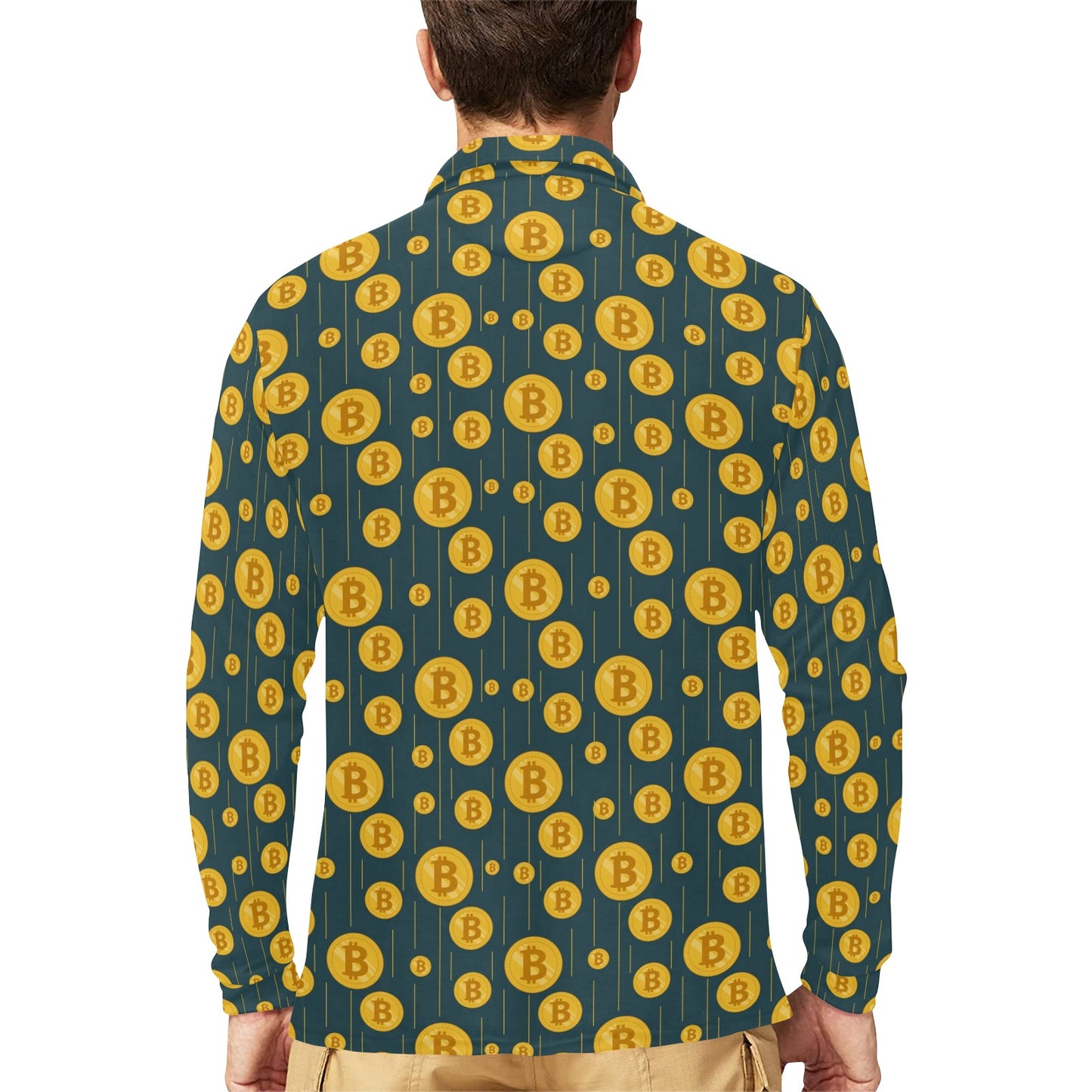 Bitcoin Pattern Print Design 01 Long Sleeve Polo Shirt For Men's