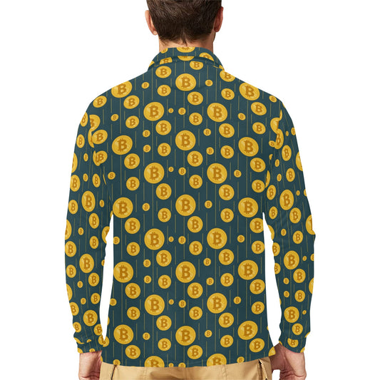 Bitcoin Pattern Print Design 01 Long Sleeve Polo Shirt For Men's