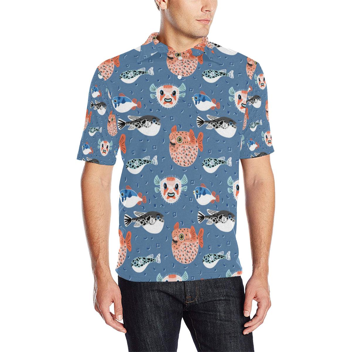 Fugu Pattern Print Design 02 Men Polo Shirt