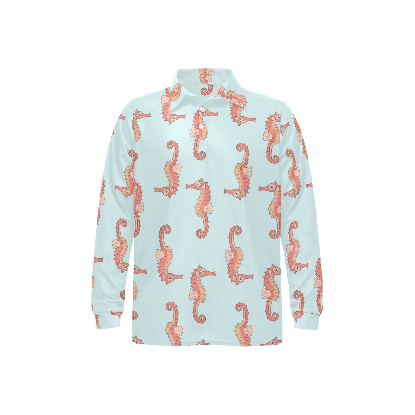 SeaHorse Pattern Print Design 01 Long Sleeve Polo Shirt For Men's
