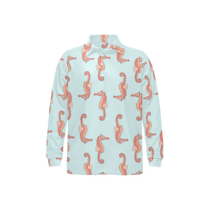 SeaHorse Pattern Print Design 01 Long Sleeve Polo Shirt For Men's