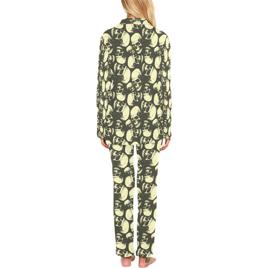 Skull Print Design LKS302 Women's Long Pajama Set