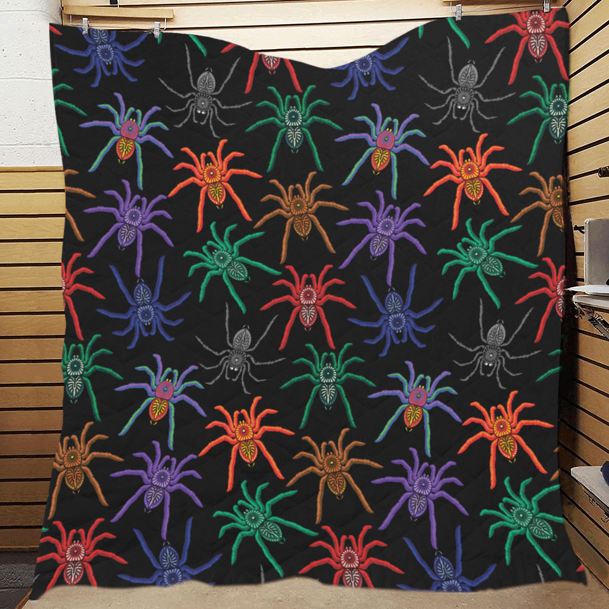 Tarantula Neon Color Pattern Print Design 03 Premium Quilt