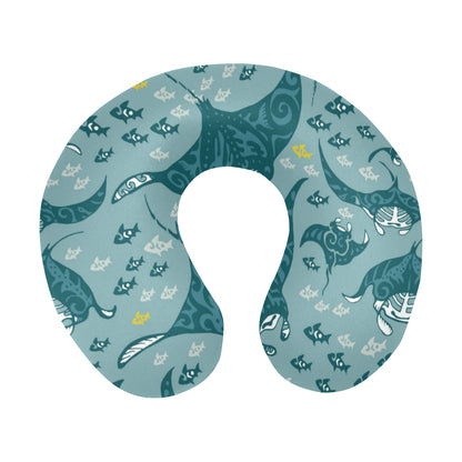 Manta Ray Tribal Pattern Print Design 03 U-Shaped Travel Neck Pillow