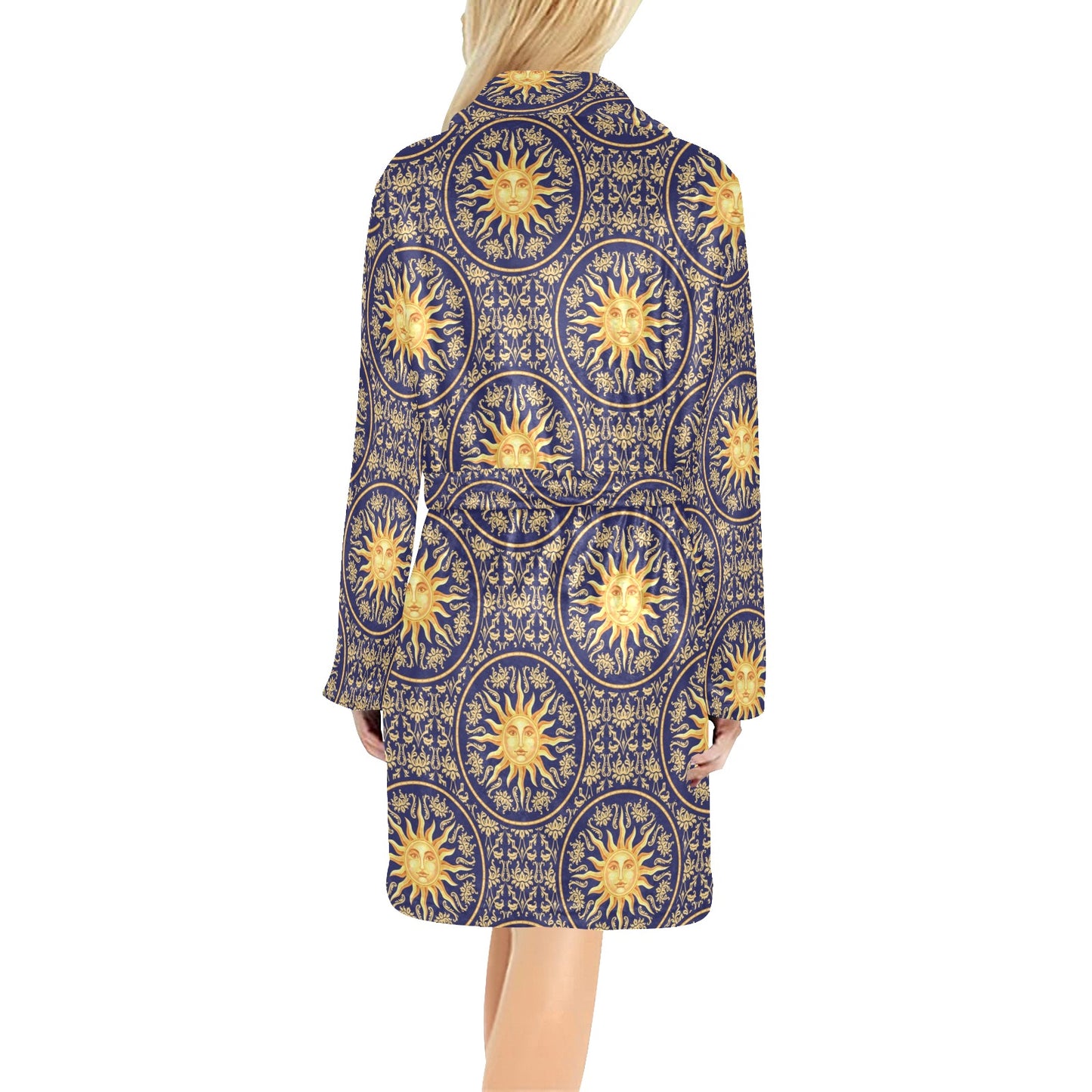 Celestial Gold Sun Face Women's Fleece Robe