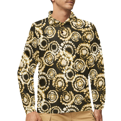 Tie Dye Print Design LKS307 Long Sleeve Polo Shirt For Men's