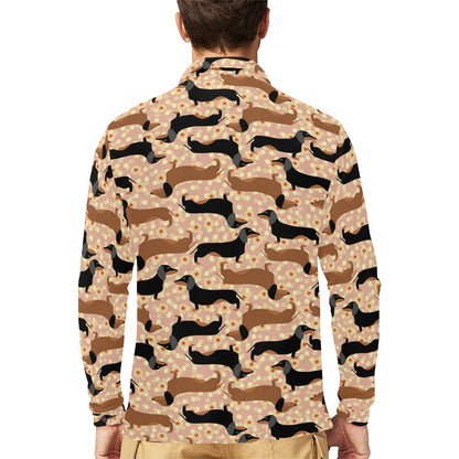 Dachshund Pattern Print Design 011 Long Sleeve Polo Shirt For Men's