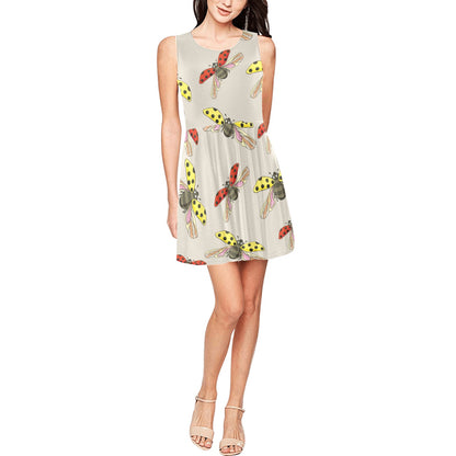 Ladybug Pattern Print Design 04 Sleeveless Dress