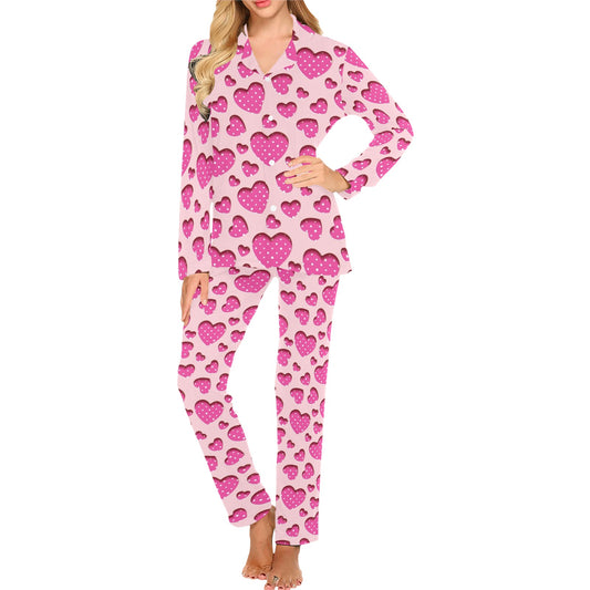 Heart Pink Pattern Print Design HE06 Women's Long Pajama Set