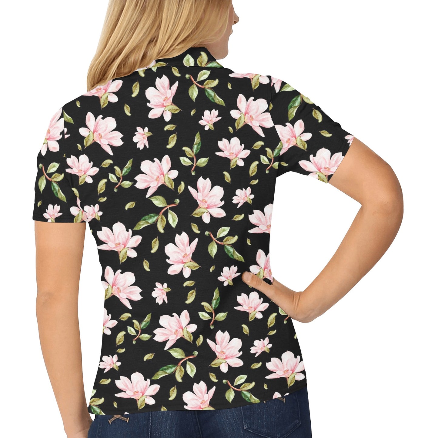Magnolia Pattern Print Design MAG01 Women's Polo Shirt