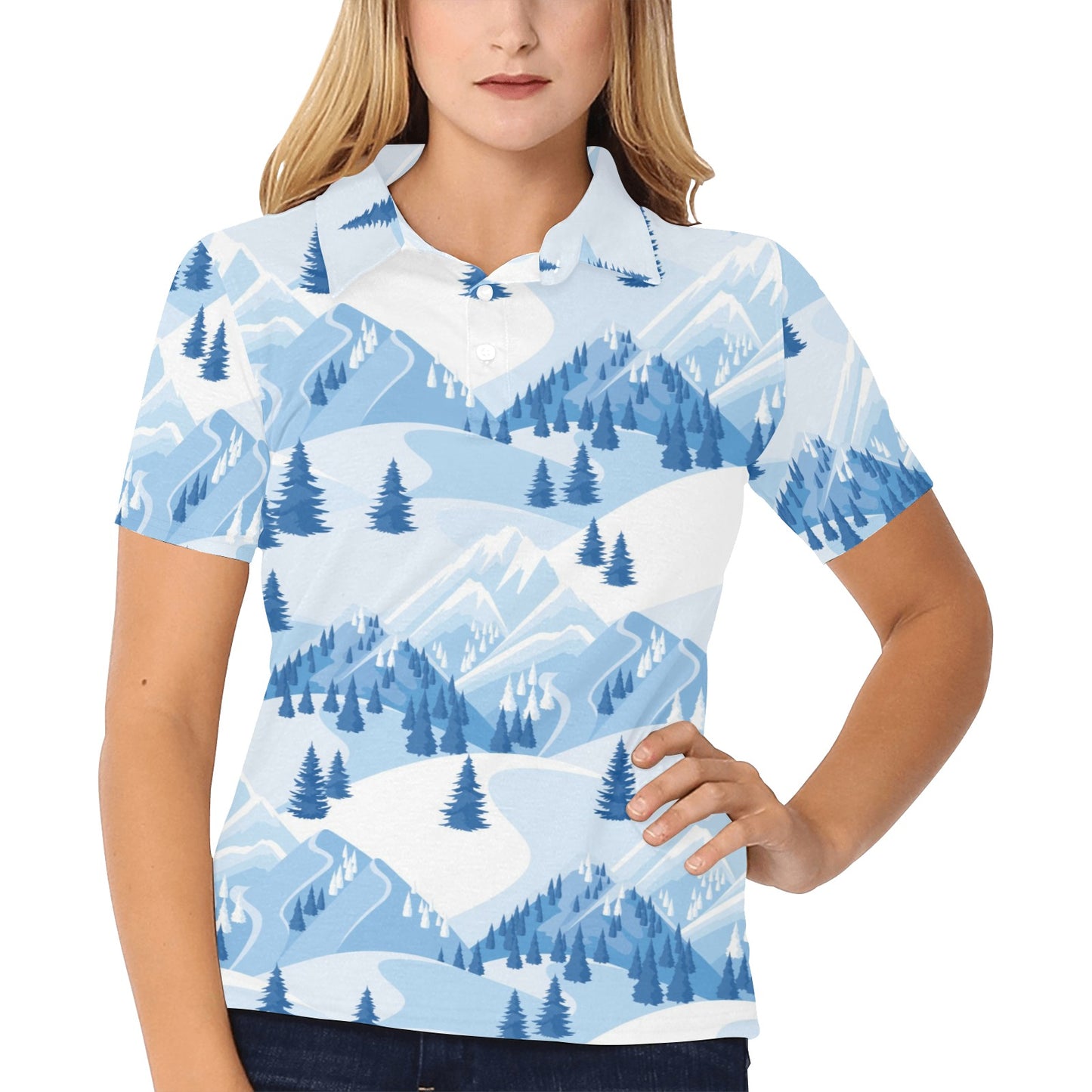 Mountain Pattern Print Design 03 Women's Polo Shirt