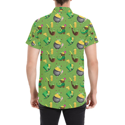 Shamrock Saint Patrick's Day Print Design LKS306 Men Short Sleeve Button Up Shirt