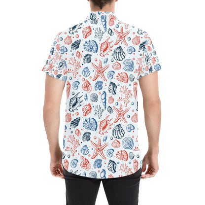 Seashell Print Design LKS307 Men Short Sleeve Button Up Shirt
