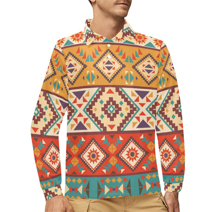 Navajo Pattern Print Design A01 Long Sleeve Polo Shirt For Men's