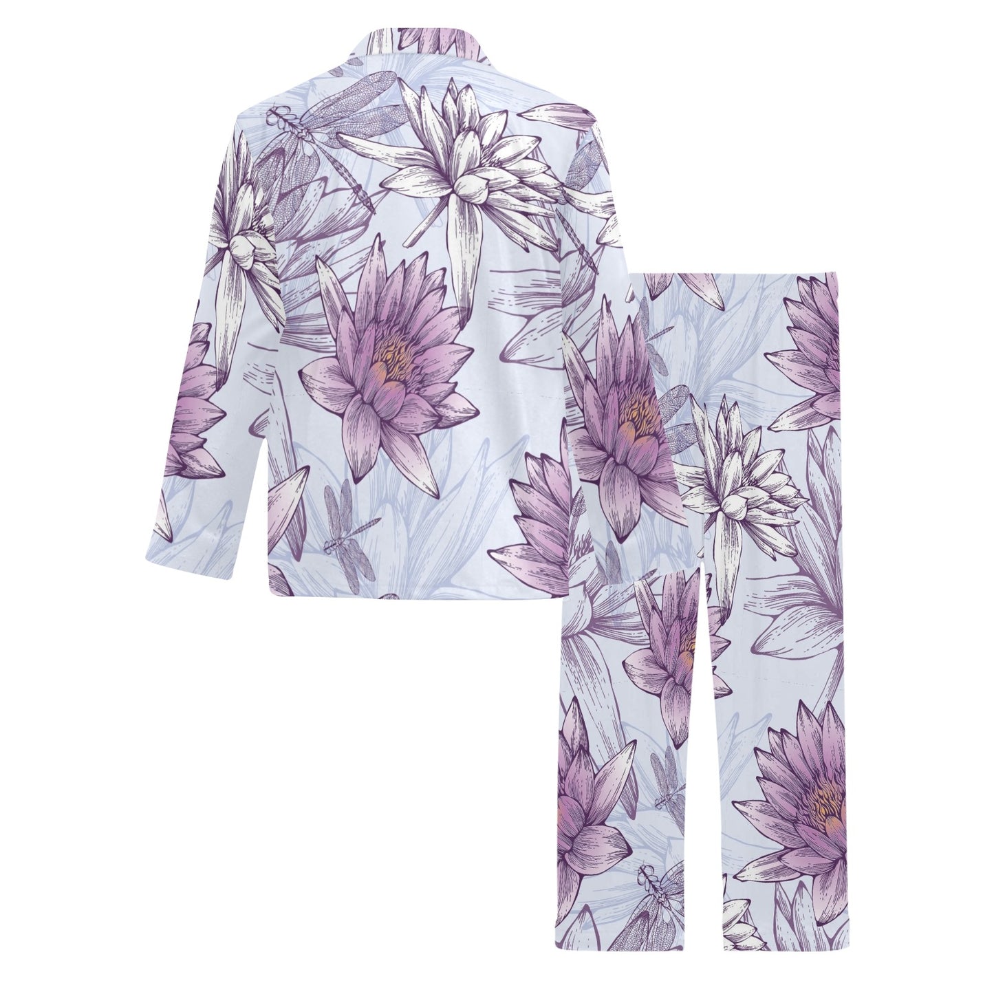 Water Lily Pattern Print Design WL01 Men's Long Pajama Set