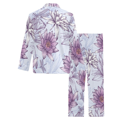 Water Lily Pattern Print Design WL01 Men's Long Pajama Set