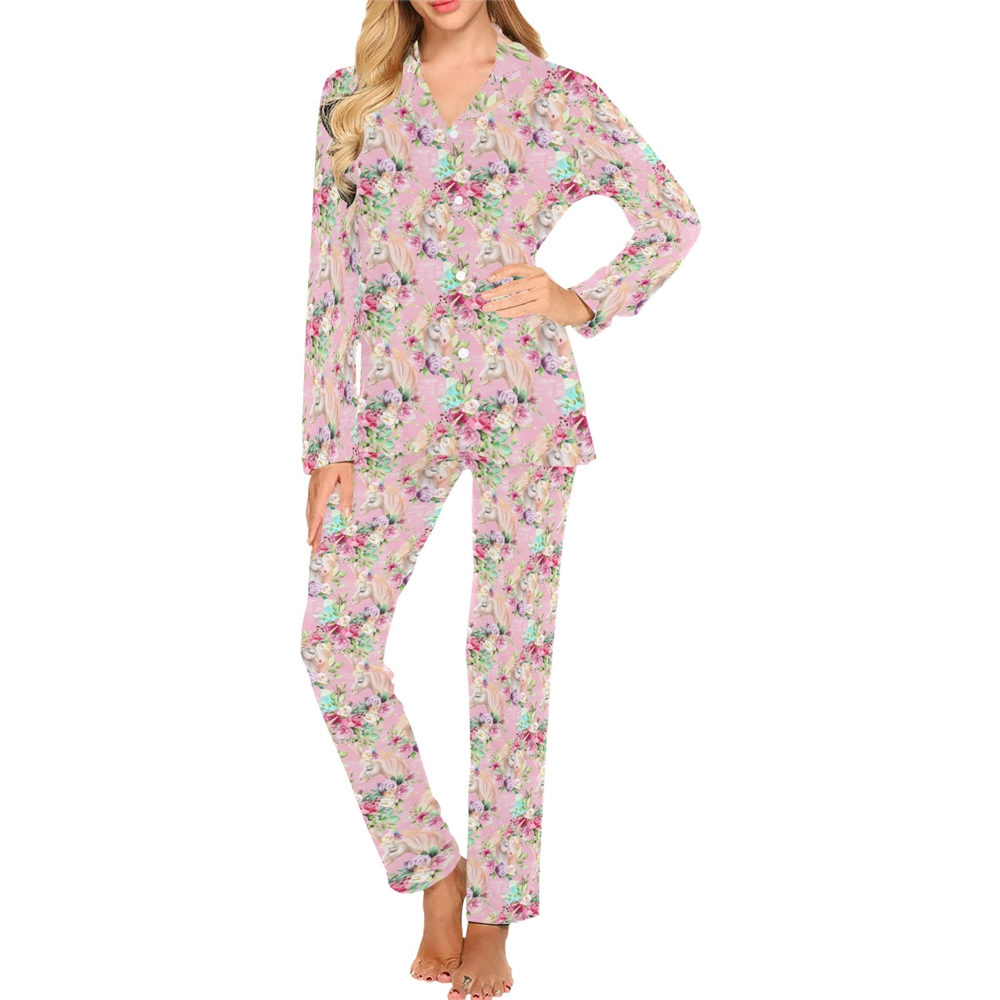 Unicorn Princess with Rose Women's Long Pajama Set