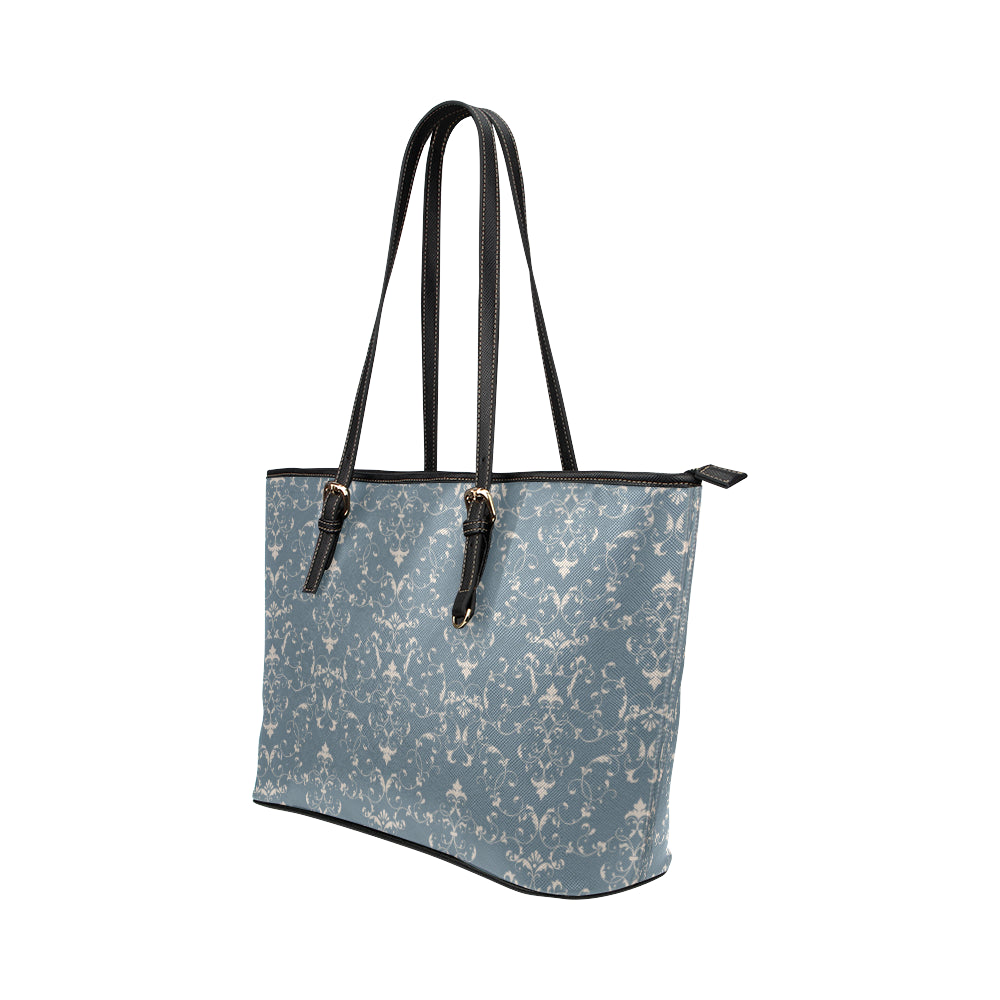Damask Elegant Teal Print Pattern Leather Tote Bag