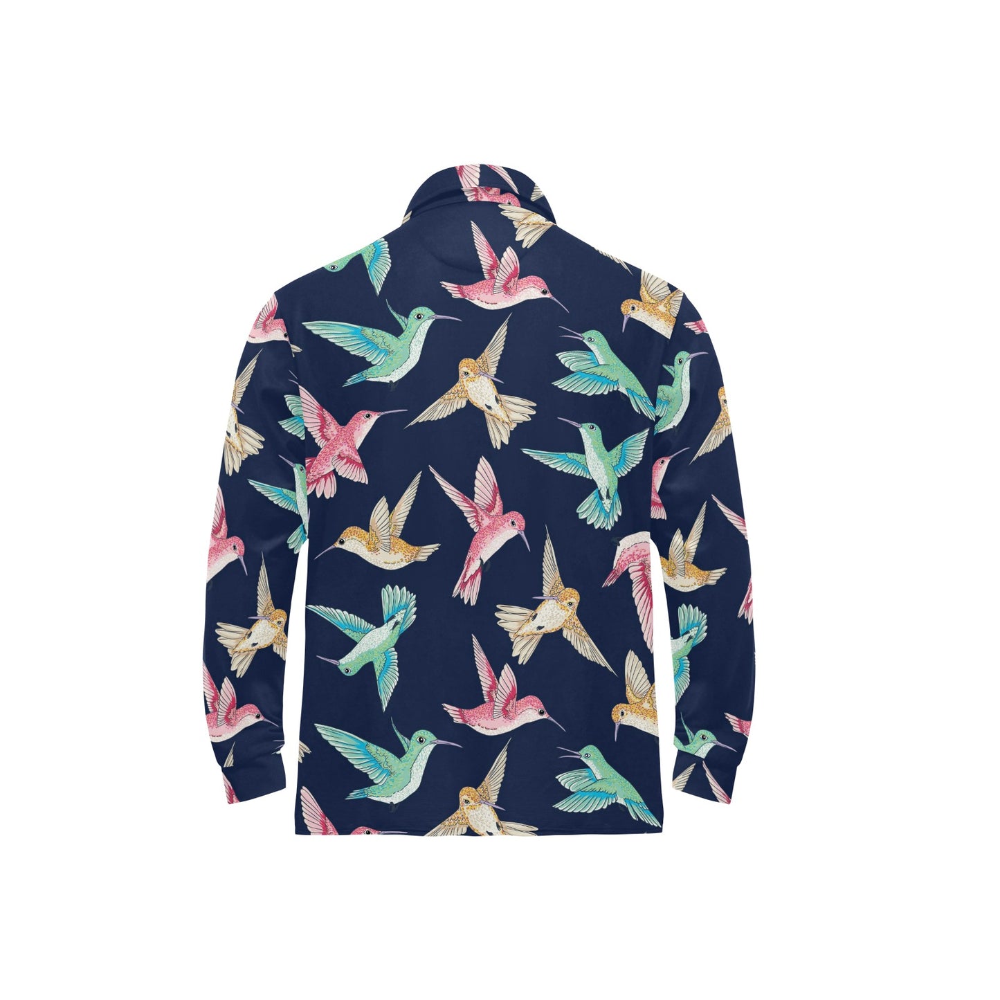 Hummingbird Cute Pattern Print Design 01 Long Sleeve Polo Shirt For Men's