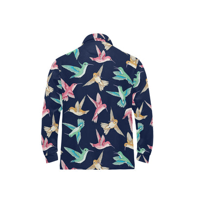 Hummingbird Cute Pattern Print Design 01 Long Sleeve Polo Shirt For Men's