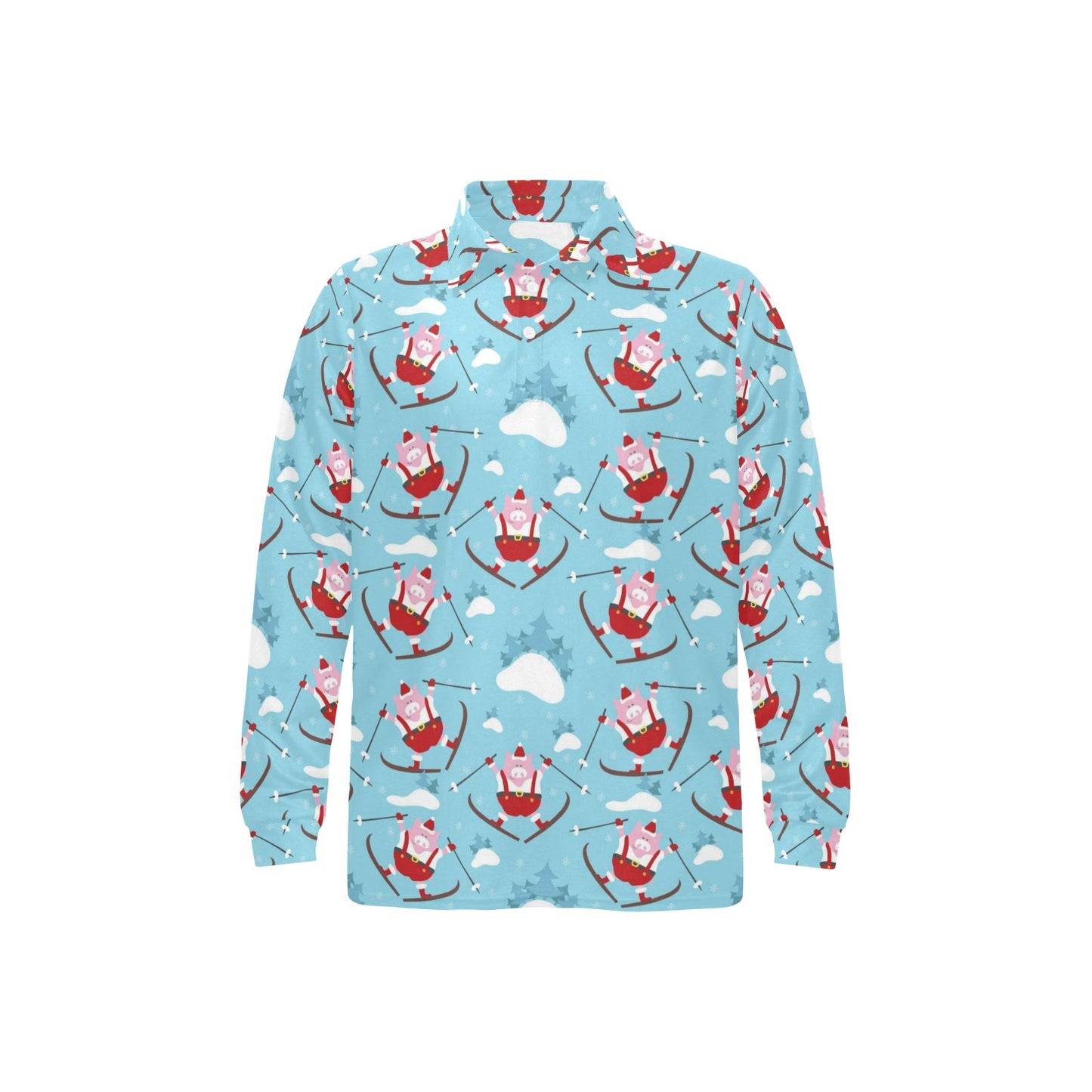 Ski Print Design LKS309 Long Sleeve Polo Shirt For Men's