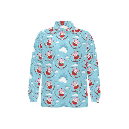 Ski Print Design LKS309 Long Sleeve Polo Shirt For Men's