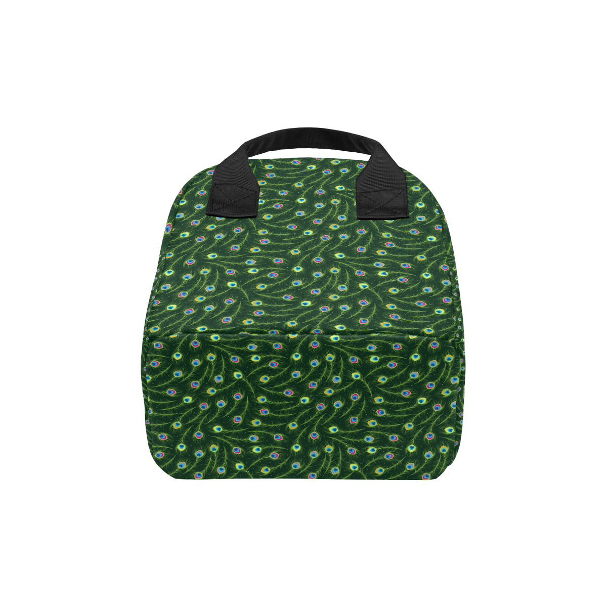 Peacock Feather Green Design Print Insulated Lunch Bag