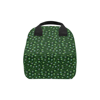 Peacock Feather Green Design Print Insulated Lunch Bag