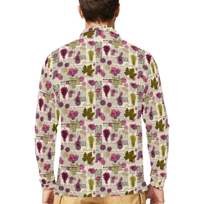 Wine Style Design Print Long Sleeve Polo Shirt For Men's