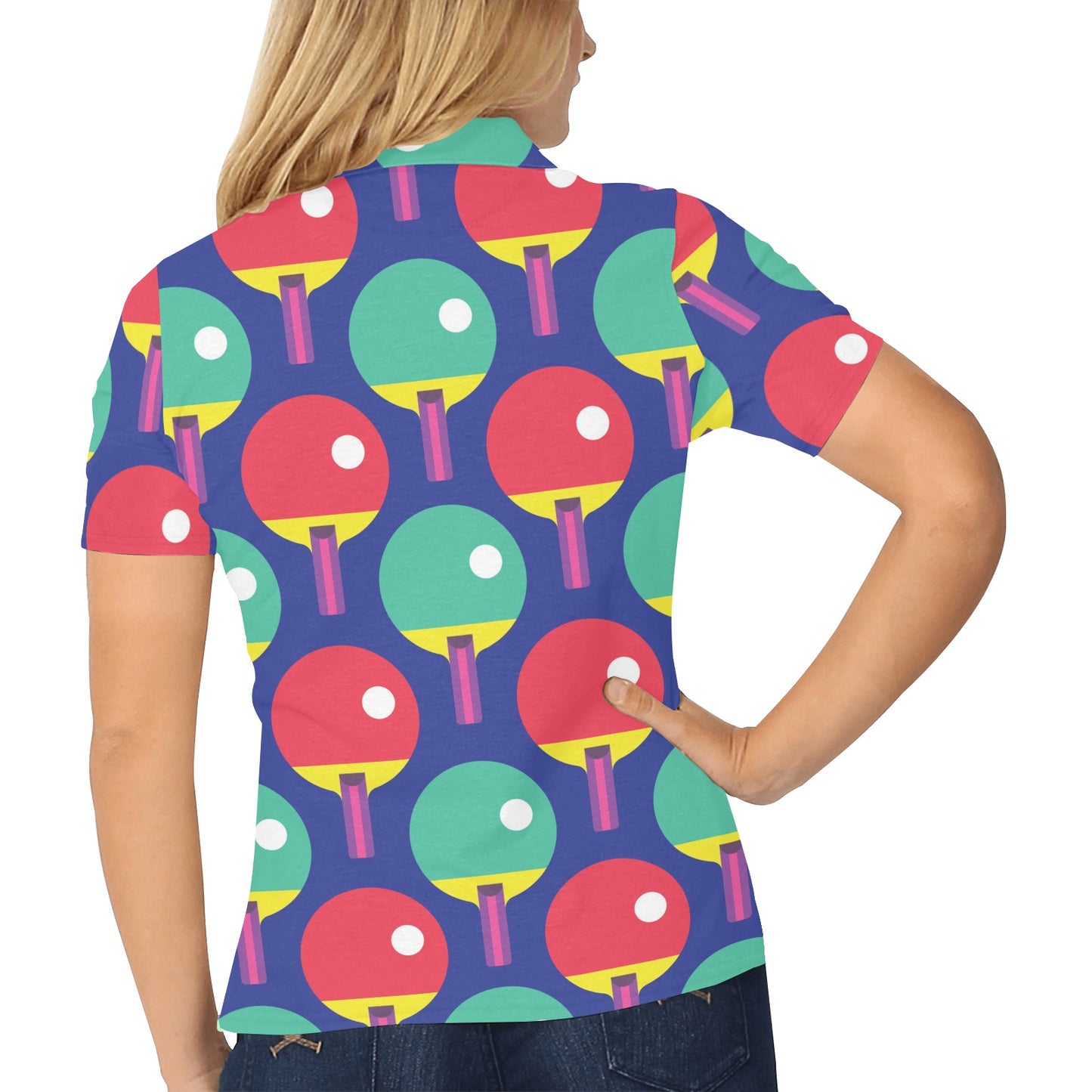 Ping Pong Pattern Print Design A03 Women's Polo Shirt