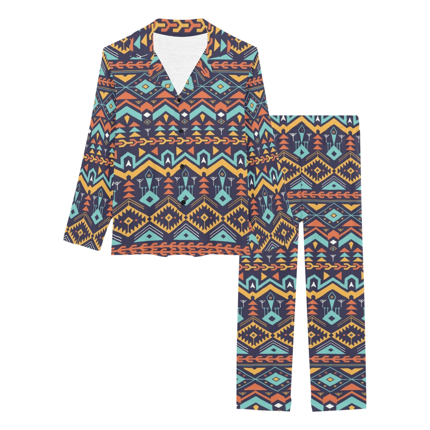 Aztec Style Print Pattern Women's Long Pajama Set