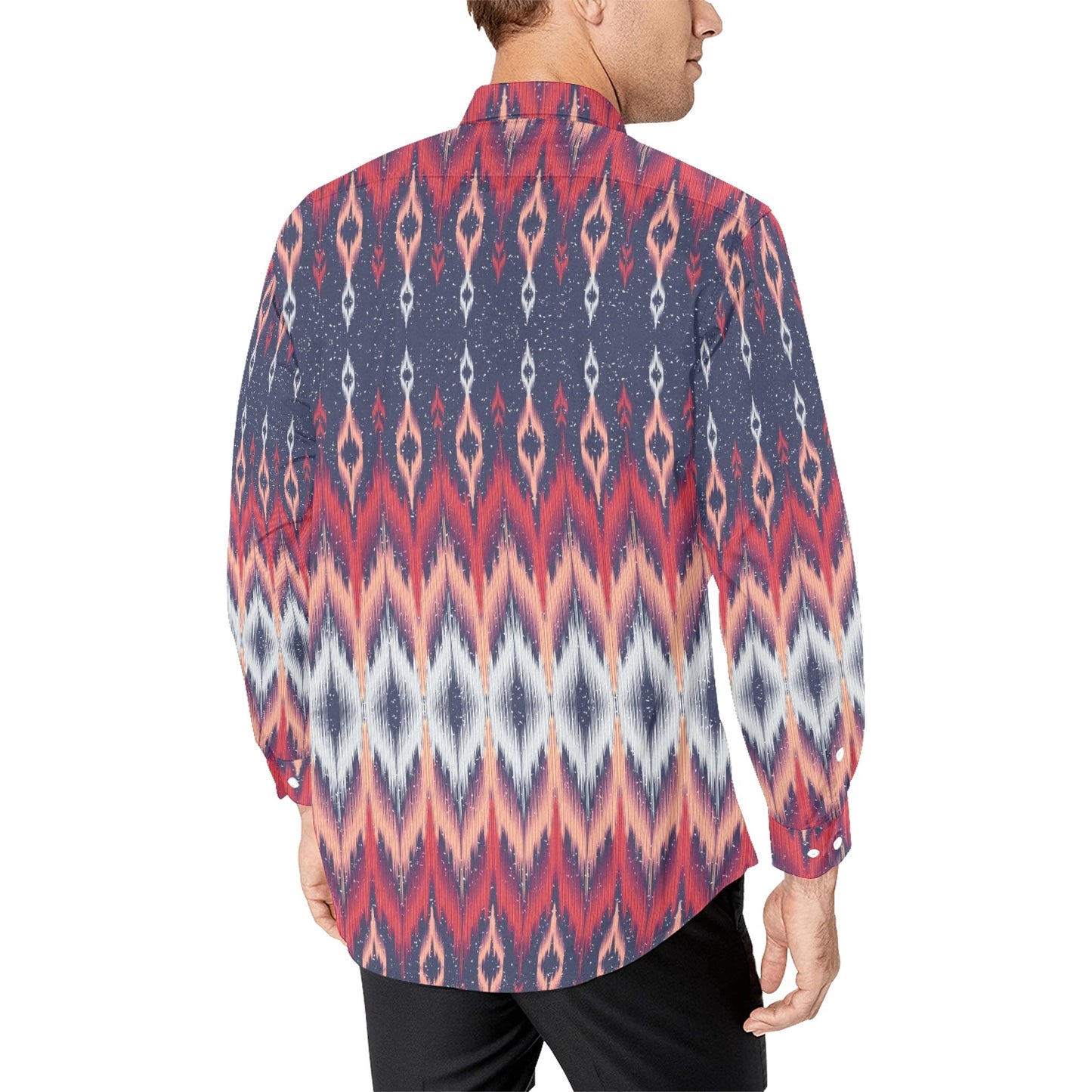 Ikat Print Design LKS401 Men's Long Sleeve Dress Shirt