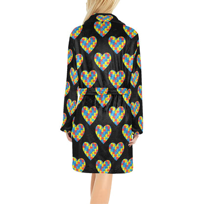 Autism Awareness Heart Design Print Women's Fleece Robe