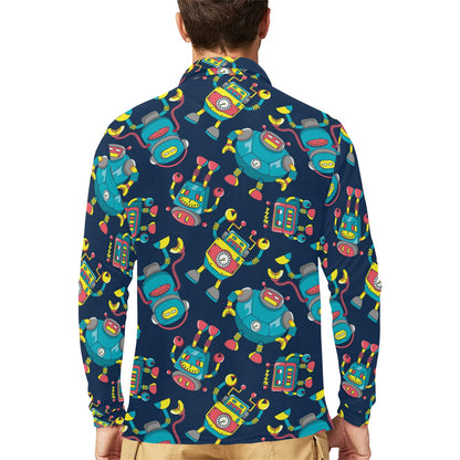 Robot Pattern Print Design A05 Long Sleeve Polo Shirt For Men's