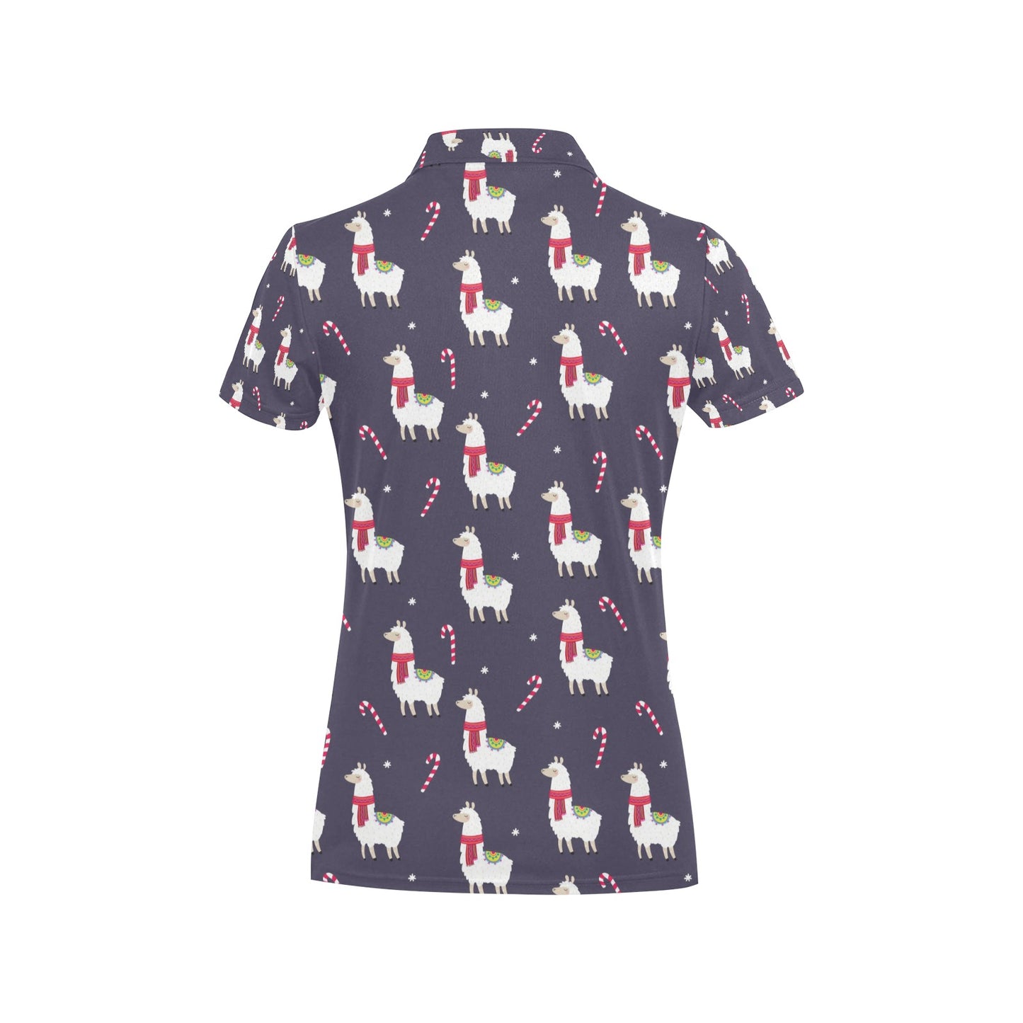 Llama with Candy Cane Themed Print Women's Polo Shirt