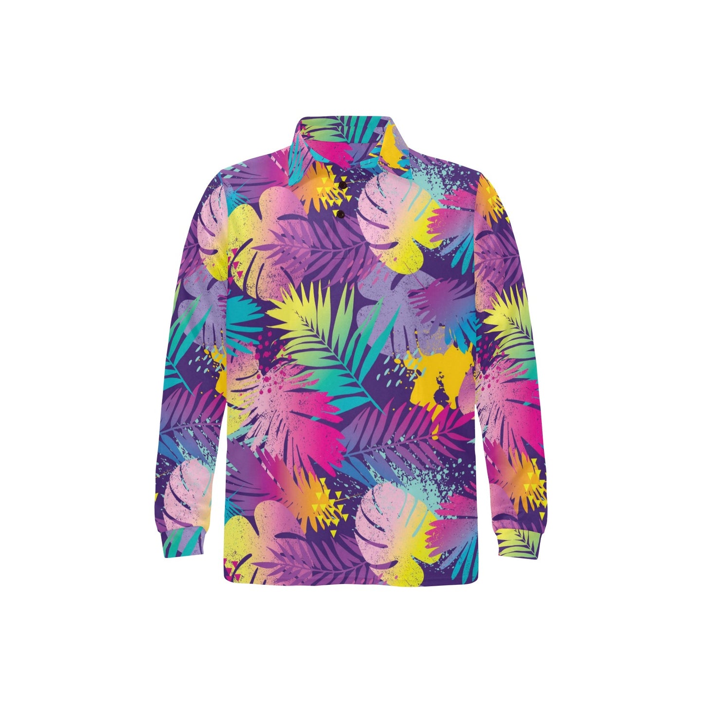 Palm Leaf Pattern Print Design A04 Long Sleeve Polo Shirt For Men's