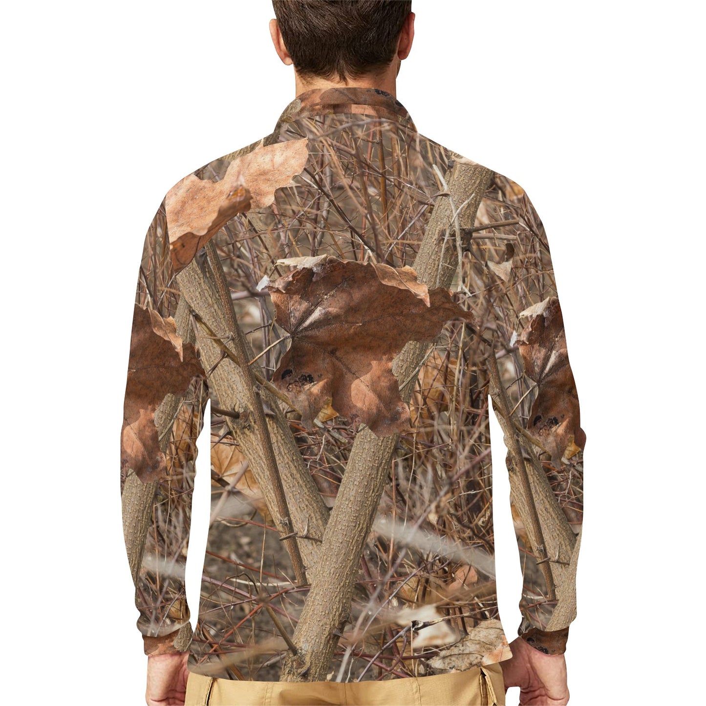 Camo Realistic Tree Forest Autumn Print Long Sleeve Polo Shirt For Men's