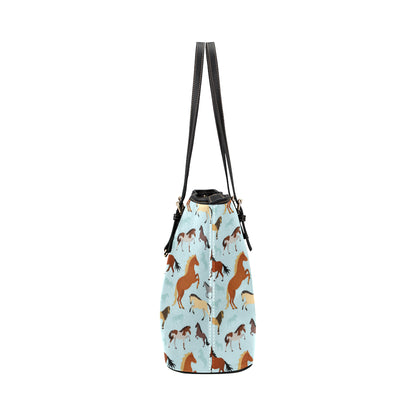 Horse Cute Themed Pattern Print Leather Tote Bag